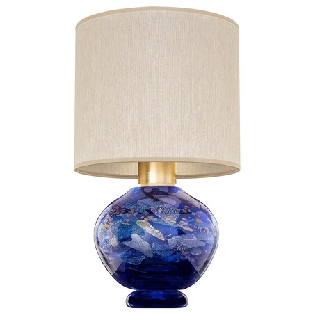 Fine Art Lamps SoBe Table Lamp, 1-Light, Cobalt Blue, Multi-Color Patterns & Gold Leaf Accents, Beige Fabric Shade, 899910-42ST